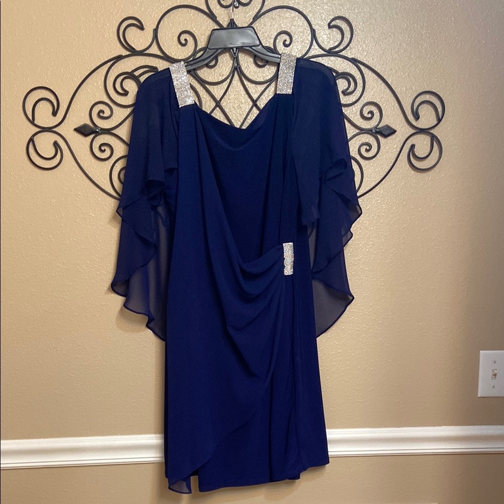 MSK Blue Ruched Asymmetrical Sheath Dress